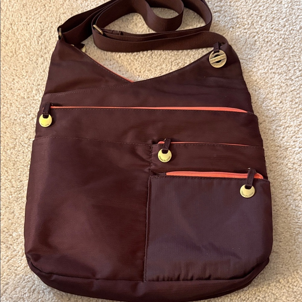 Travelon Est.1978 Brown & Orange Crossbody/Shoulder Bag with multi-compartments